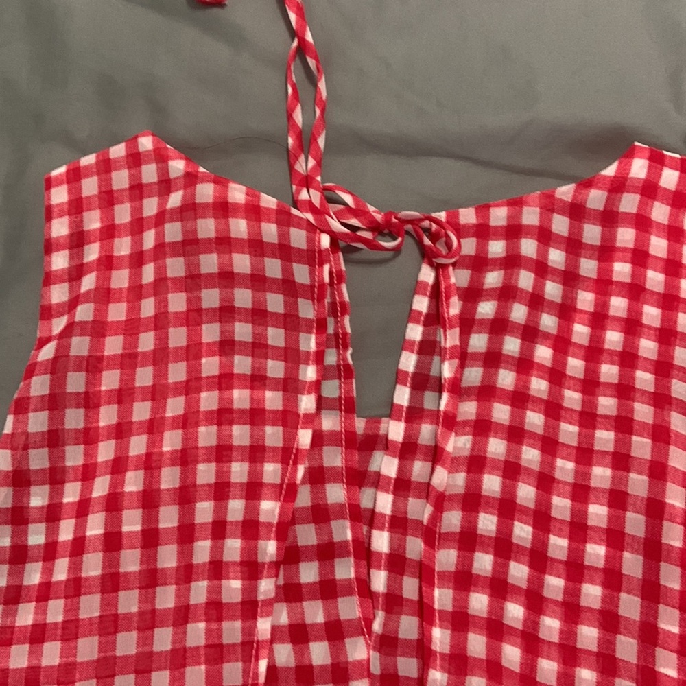 Gingham Red & White Picnic Flutter Blouse - image 6